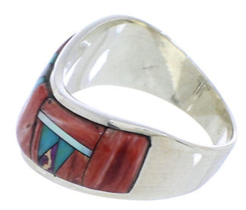 Southwest Sterling Silver Multicolor Inlay Ring Size 7-1/2 JX37801